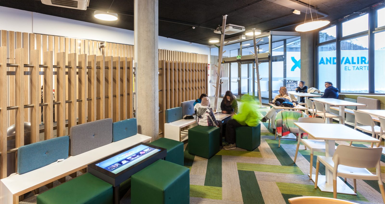 Interactive tables and seating at an Andorra ski resort