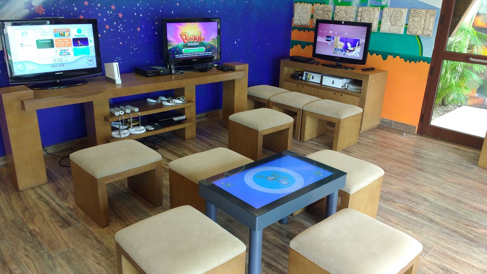 Interactive table in a colorful recreation room